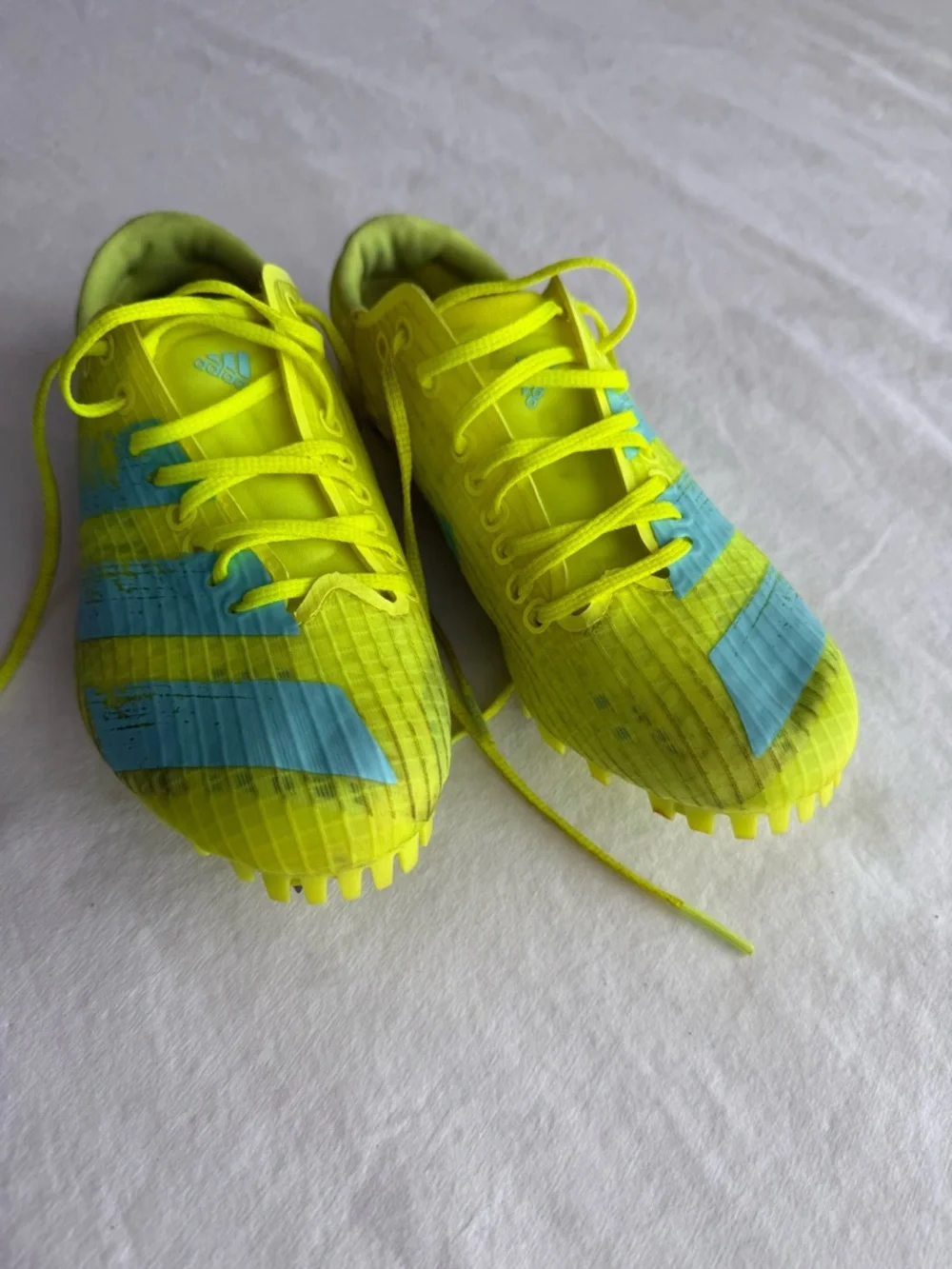 adidas adizero Finesse‎ Track Metal Spike Cleat Mens Yellow Aqua Used 5